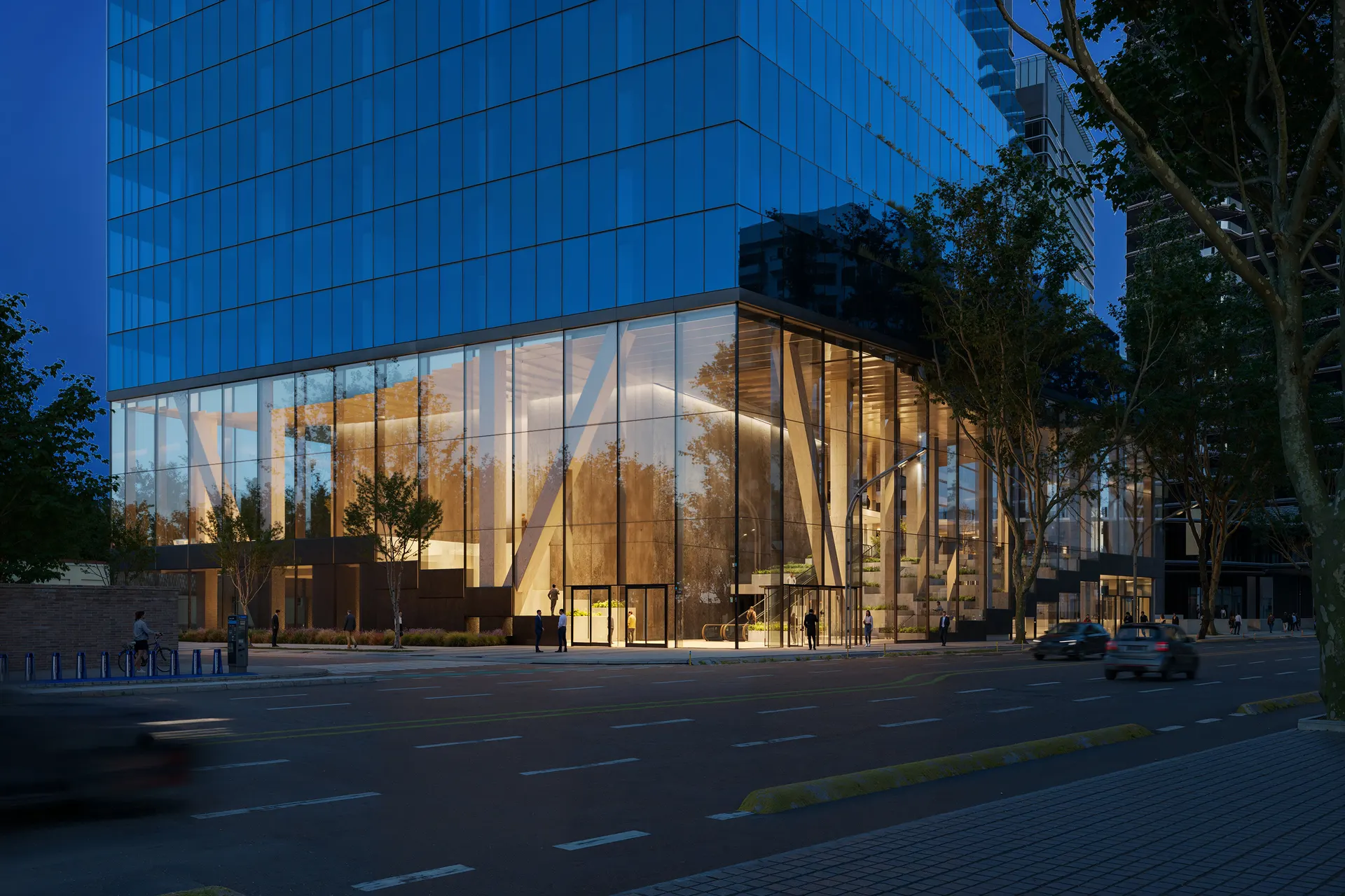 Moving through, the street approach to the lobby